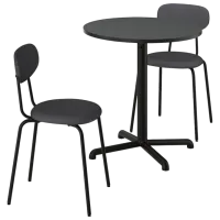 Обеденные стол со стульями Ikea Stenssele/Ostano/Remmarn Круглая / ДСП / Тёмно-серый