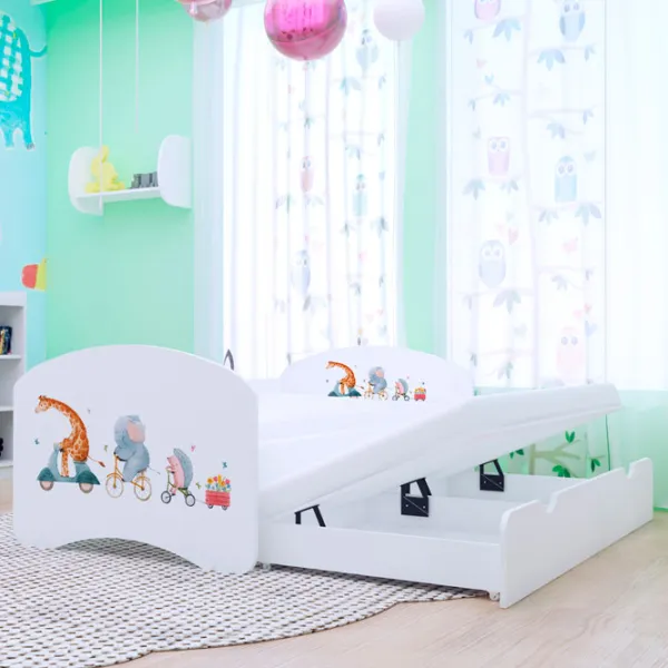 Pat pentru copii Happy Babies Happy Pets 80 x 160 cm / PVC / White photo 2 Pat pentru copii Happy Babies Happy Pets 80 x 160 cm / PVC / White photo 2