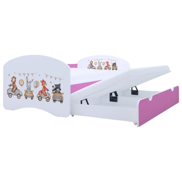 Pat pentru copii Happy Babies Happy Animals And Cars 90 x 180 cm / PVC / Pink photo 1 Pat pentru copii Happy Babies Happy Animals And Cars 90 x 180 cm / PVC / Pink photo 1