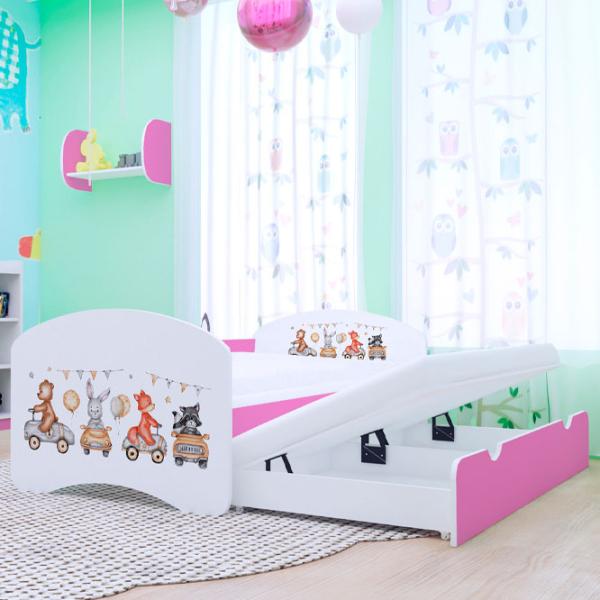 Pat pentru copii Happy Babies Happy Animals And Cars 90 x 180 cm / PVC / Pink photo 2 Pat pentru copii Happy Babies Happy Animals And Cars 90 x 180 cm / PVC / Pink photo 2