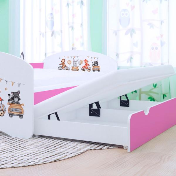 Pat pentru copii Happy Babies Happy Animals And Cars 90 x 180 cm / PVC / Pink photo 3 Pat pentru copii Happy Babies Happy Animals And Cars 90 x 180 cm / PVC / Pink photo 3