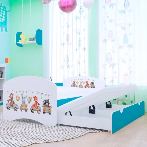 Pat pentru copii Happy Babies Happy Animals And Cars 90 x 180 cm / PVC / Blue photo 2 Pat pentru copii Happy Babies Happy Animals And Cars 90 x 180 cm / PVC / Blue photo 2