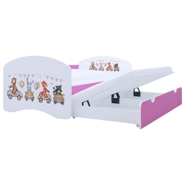 Детская кровать Happy Babies Happy Animals And Cars 80 x 160 см / ПВХ / Розовый photo 1