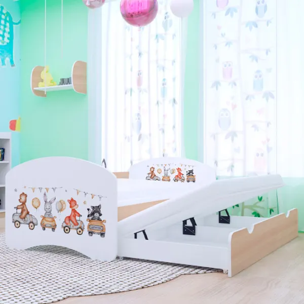 Pat pentru copii Happy Babies Happy Animals And Cars 80 x 160 cm / PVC / Light Pear photo 2