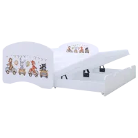 Pat pentru copii Happy Babies Happy Animals And Cars 80 x 160 cm / PVC / White