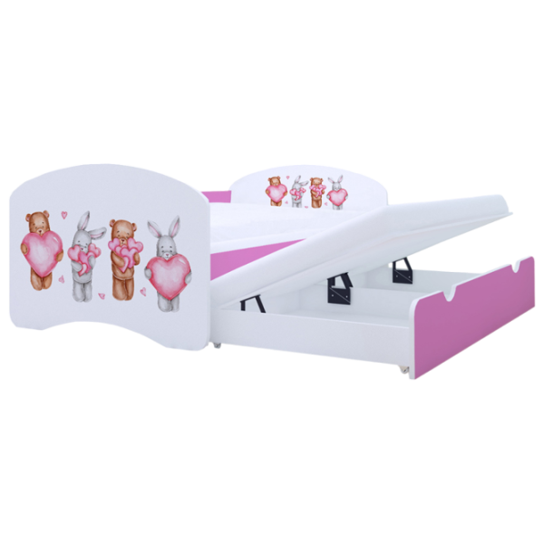 Pat pentru copii Happy Babies Happy Animals with Hearts 80 x 160 cm / PVC / Pink photo 1 Pat pentru copii Happy Babies Happy Animals with Hearts 80 x 160 cm / PVC / Pink photo 1