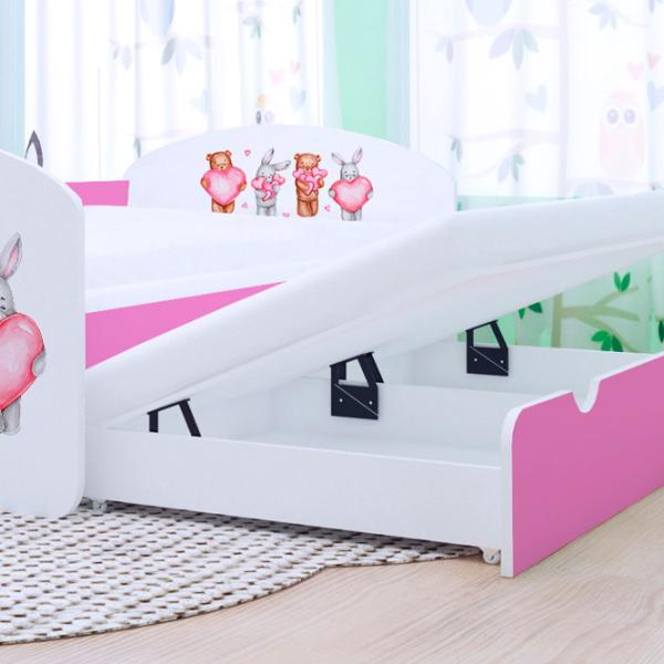 Pat pentru copii Happy Babies Happy Animals with Hearts 80 x 160 cm / PVC / Pink photo 3 Pat pentru copii Happy Babies Happy Animals with Hearts 80 x 160 cm / PVC / Pink photo 3
