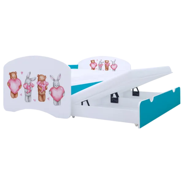 Pat pentru copii Happy Babies Happy Animals with Hearts 80 x 160 cm / PVC / Blue photo 1