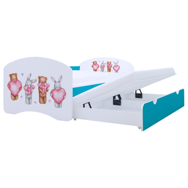 Pat pentru copii Happy Babies Happy Animals with Hearts 80 x 160 cm / PVC / Blue photo 1