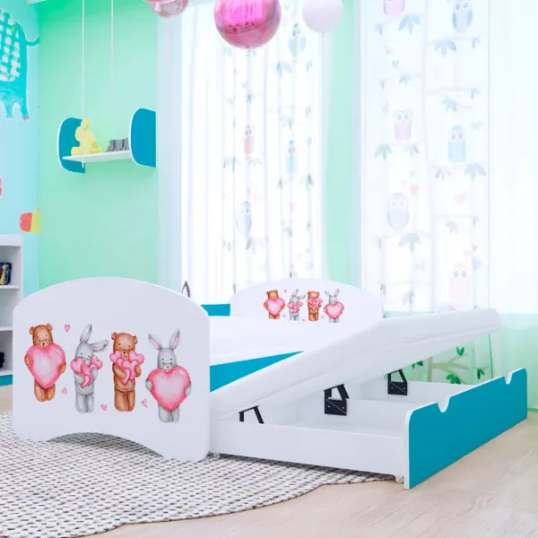 Pat pentru copii Happy Babies Happy Animals with Hearts 80 x 160 cm / PVC / Blue photo 2
