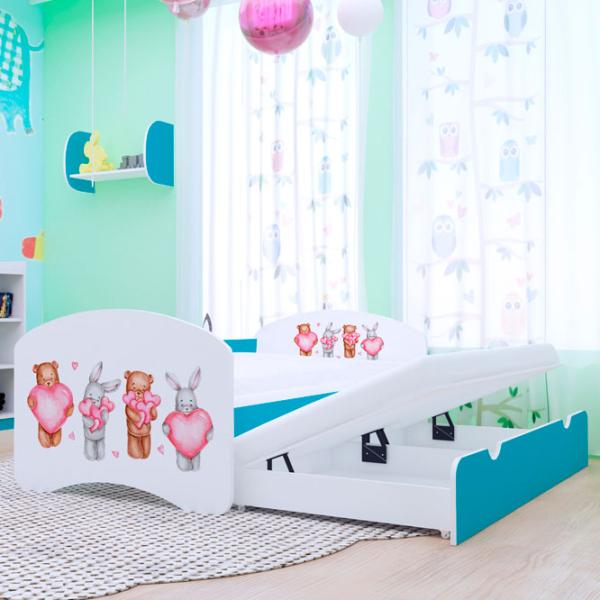 Pat pentru copii Happy Babies Happy Animals with Hearts 80 x 160 cm / PVC / Blue photo 2