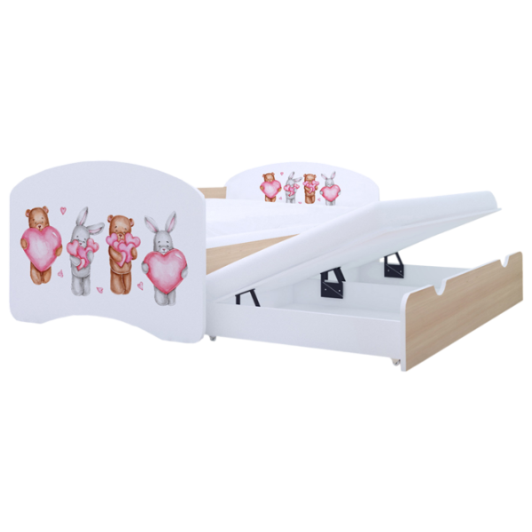 Pat pentru copii Happy Babies Happy Animals with Hearts 80 x 160 cm / PVC / Light Pear photo 1