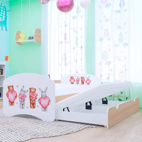 Pat pentru copii Happy Babies Happy Animals with Hearts 80 x 160 cm / PVC / Light Pear photo 2