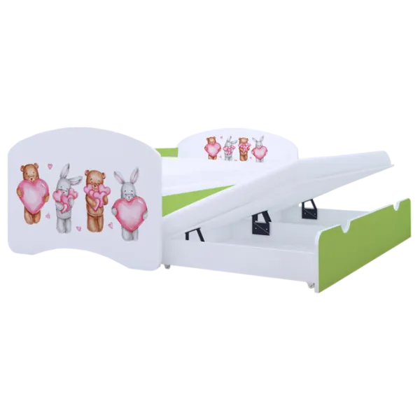 Pat pentru copii Happy Babies Happy Animals with Hearts 80 x 160 cm / PVC / Green photo 1