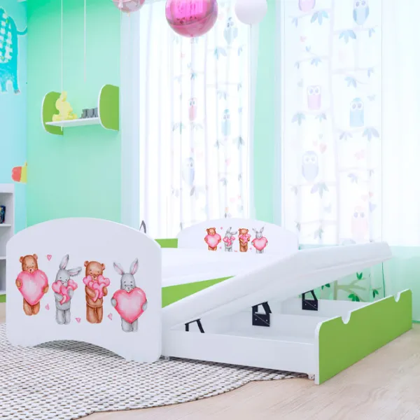 Pat pentru copii Happy Babies Happy Animals with Hearts 80 x 160 cm / PVC / Green photo 2