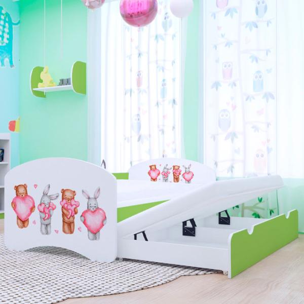 Pat pentru copii Happy Babies Happy Animals with Hearts 80 x 160 cm / PVC / Green photo 2