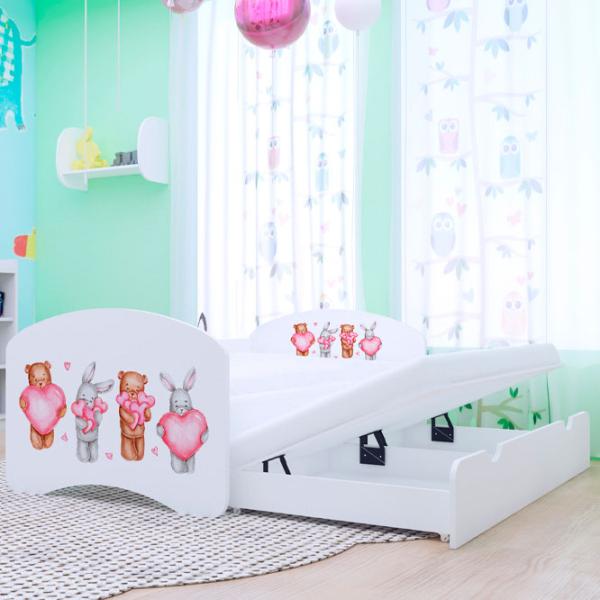 Pat pentru copii Happy Babies Happy Animals with Hearts 90 x 180 cm / PVC / White photo 2