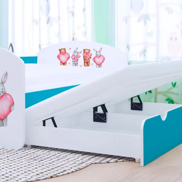 Pat pentru copii Happy Babies Happy Animals with Hearts 90 x 180 cm / PVC / Blue photo 3 Pat pentru copii Happy Babies Happy Animals with Hearts 90 x 180 cm / PVC / Blue photo 3