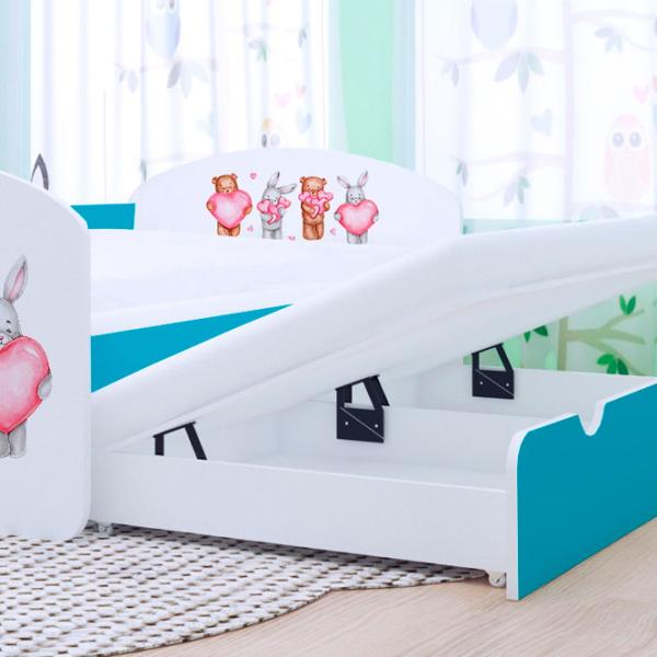 Pat pentru copii Happy Babies Happy Animals with Hearts 90 x 180 cm / PVC / Blue photo 3 Pat pentru copii Happy Babies Happy Animals with Hearts 90 x 180 cm / PVC / Blue photo 3