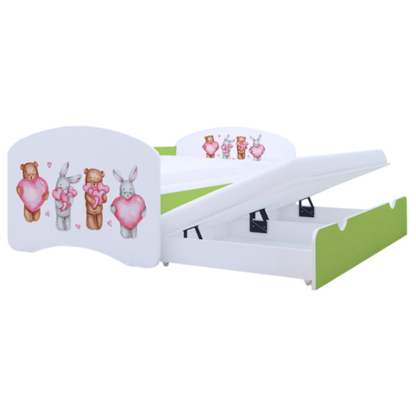 Pat pentru copii Happy Babies Happy Animals with Hearts 90 x 180 cm / PVC / Green photo 1