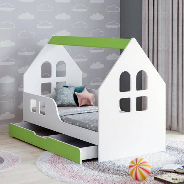 Pat pentru copii Happy Babies House Windows L04 80 x 160 cm / PAL / Green photo 1