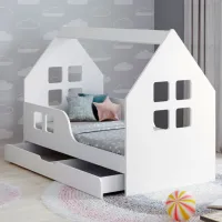 Детская кровать Happy Babies House Windows L04 80 x 160 см / ЛДСП / Белый