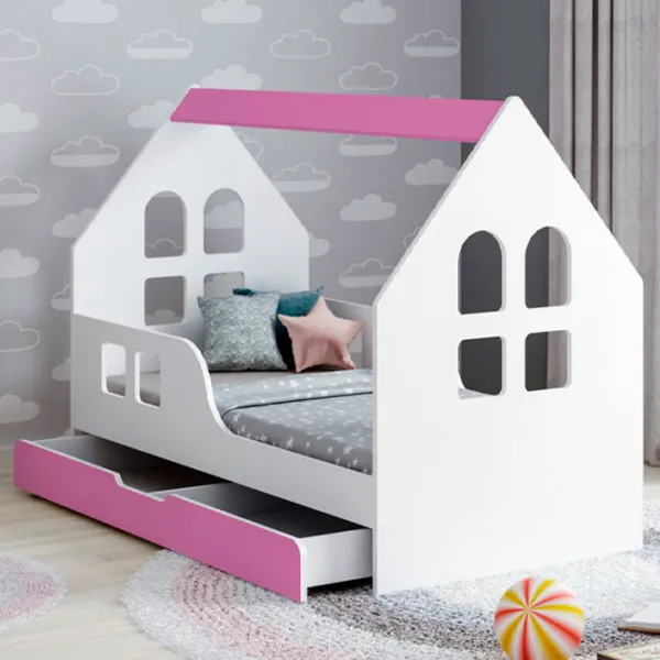 Детская кровать Happy Babies House Windows L02 70 x 140 см / ЛДСП / Розовый photo 1