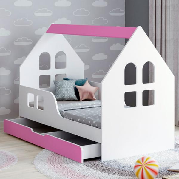 Детская кровать Happy Babies House Windows L02 70 x 140 см / ЛДСП / Розовый photo 1