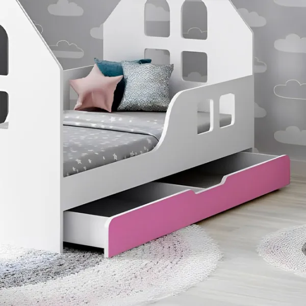 Детская кровать Happy Babies House Windows L02 70 x 140 см / ЛДСП / Розовый photo 2