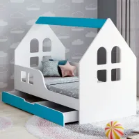 Pat pentru copii Happy Babies House Windows L02 70 x 140 cm / PAL / Blue