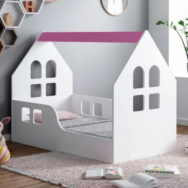 Pat pentru copii Happy Babies House Windows L03 80 x 160 cm / PAL / Pink photo 2