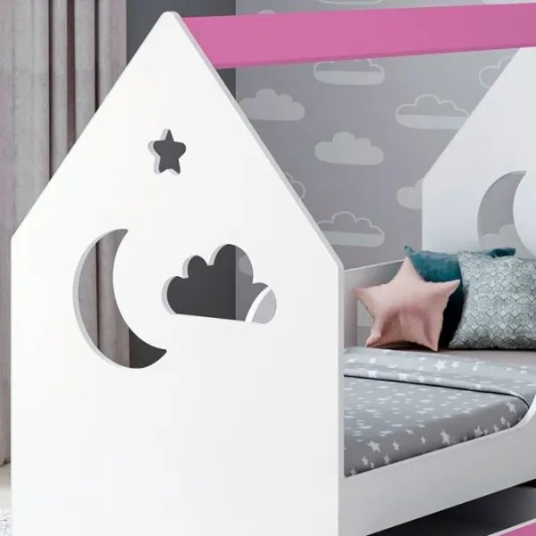 Pat pentru copii Happy Babies House Cloud L04 80 x 160 cm / PAL / Pink photo 2