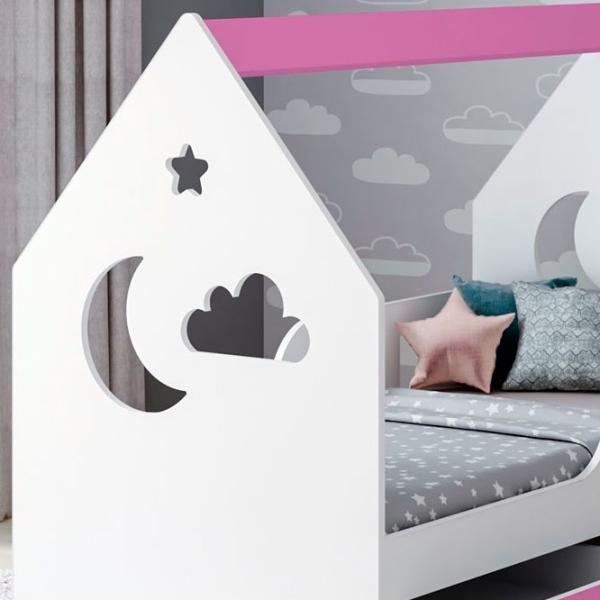 Pat pentru copii Happy Babies House Cloud L04 80 x 160 cm / PAL / Pink photo 2