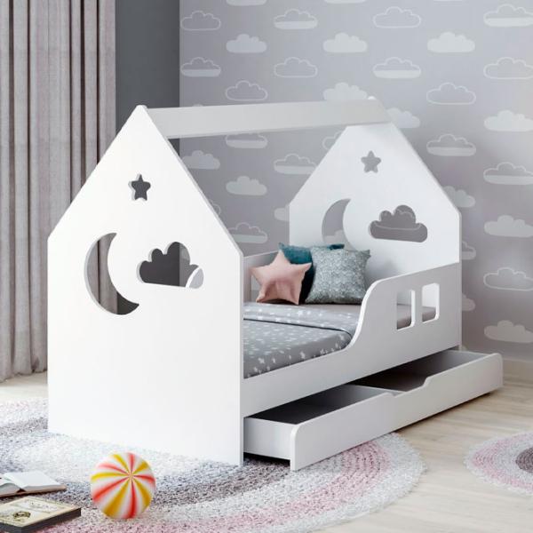 Pat pentru copii Happy Babies House Cloud L04 80 x 160 cm / PAL / White photo 1 Pat pentru copii Happy Babies House Cloud L04 80 x 160 cm / PAL / White photo 1