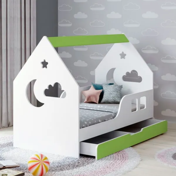 Pat pentru copii Happy Babies House Cloud L02 70 x 140 cm / PAL / Green photo 1