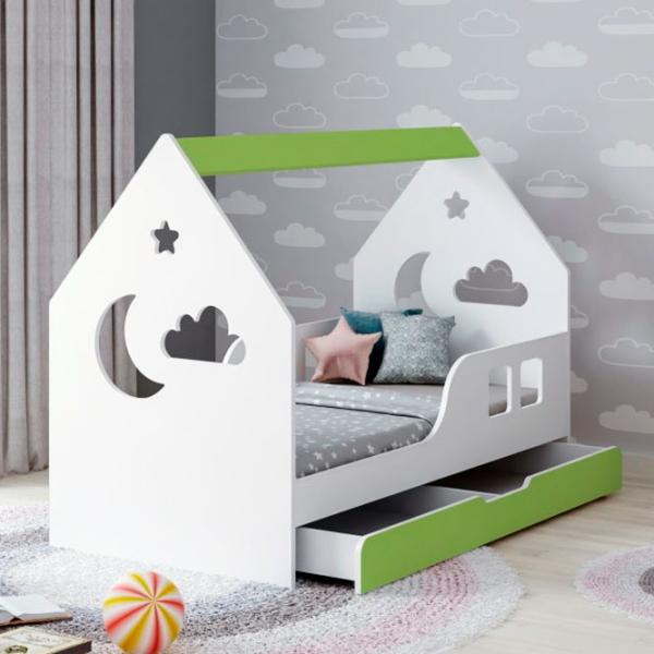 Pat pentru copii Happy Babies House Cloud L02 70 x 140 cm / PAL / Green photo 1