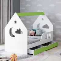 Pat pentru copii Happy Babies House Cloud L02 70 x 140 cm / PAL / Green