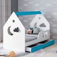 Pat pentru copii Happy Babies House Cloud L02 70 x 140 cm / PAL / Blue