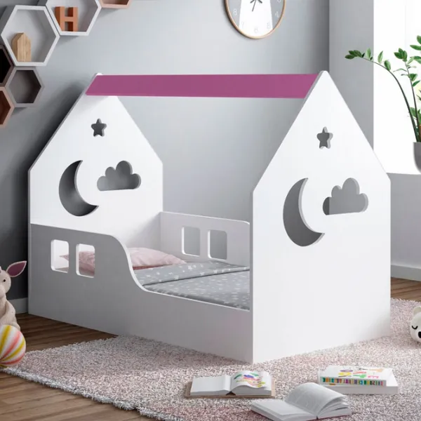 Pat pentru copii Happy Babies House Cloud L03 80 x 160 cm / PAL / Pink photo 2