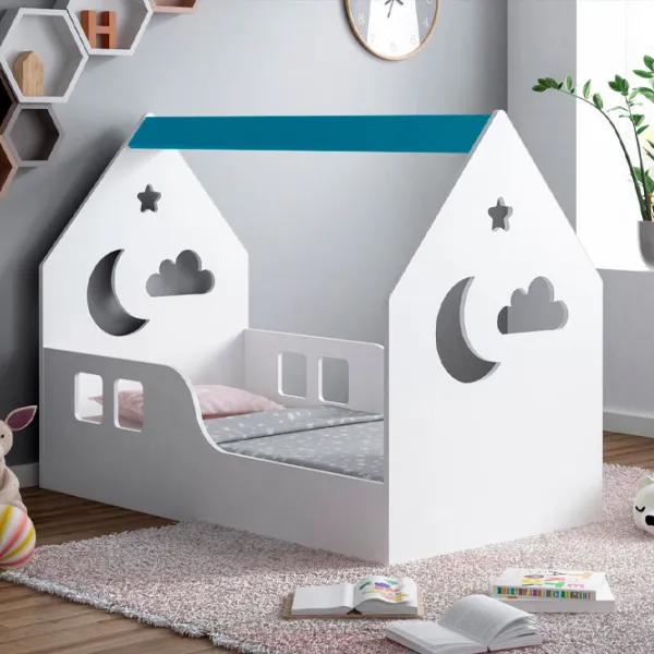 Pat pentru copii Happy Babies House Cloud L03 80 x 160 cm / PAL / Blue photo 2