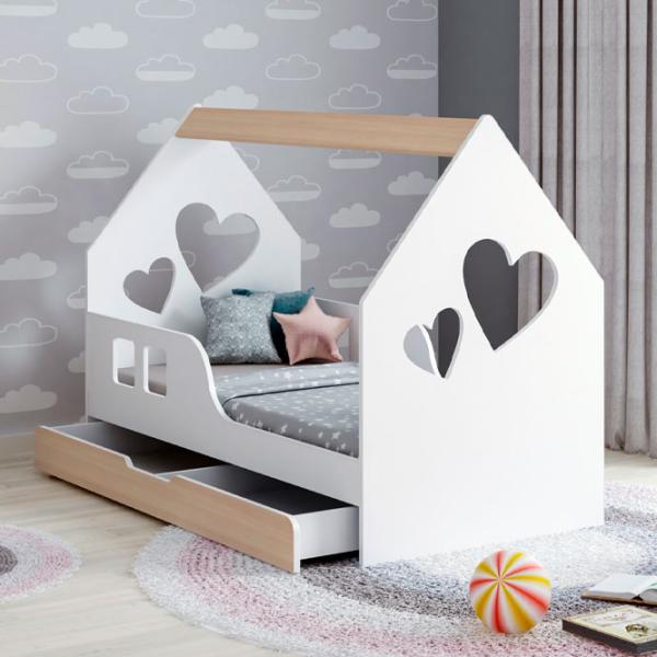 Pat pentru copii Happy Babies House Heart L04 80 x 160 cm / PAL / Light Pear photo 1