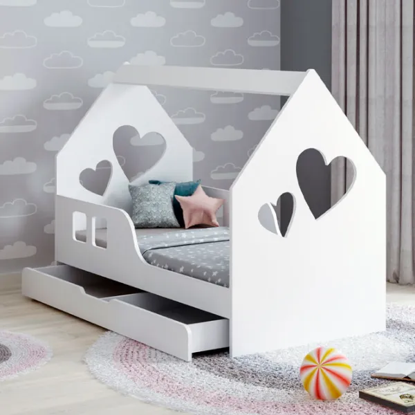 Pat pentru copii Happy Babies House Heart L04 80 x 160 cm / PAL / White photo 1