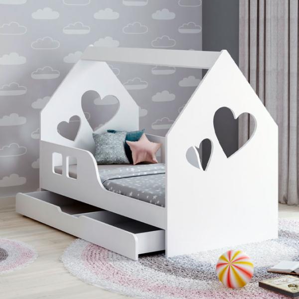 Pat pentru copii Happy Babies House Heart L04 80 x 160 cm / PAL / White photo 1