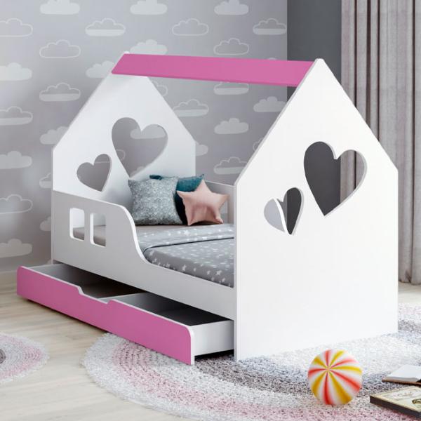 Детская кровать Happy Babies House Heart L02 70 x 140 см / ЛДСП / Розовый photo 1