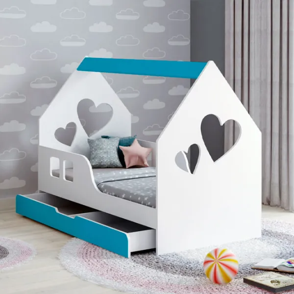 Детская кровать Happy Babies House Heart L02 70 x 140 см / ЛДСП / Синий photo 1