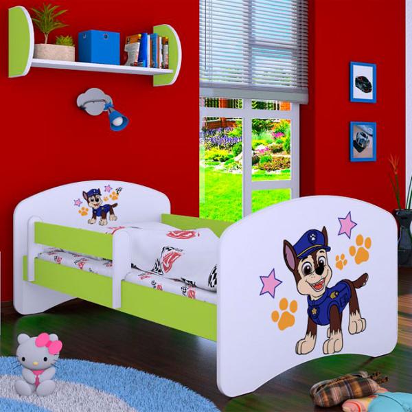 Pat pentru copii Happy Babies Happy Police Dog L07 90 x 190 cm / Placa / Green photo 1