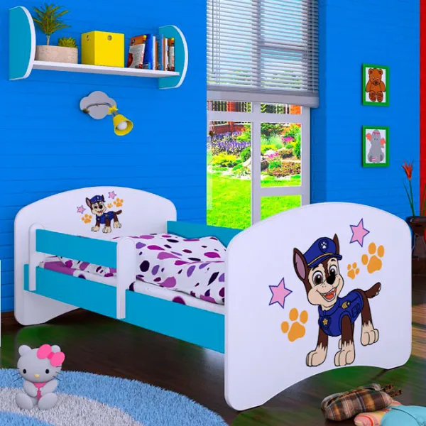 Pat pentru copii Happy Babies Happy Police Dog L07 90 x 190 cm / Placa / Blue photo 1