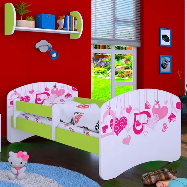 Pat pentru copii Happy Babies Happy Falling Hearts L07 90 x 190 cm / Placa / Green photo 1