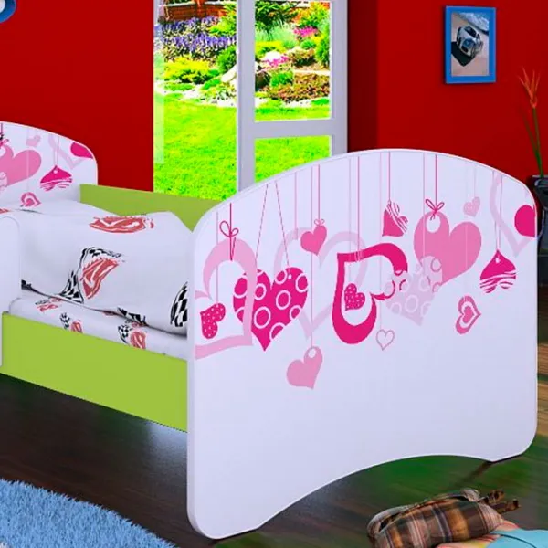 Pat pentru copii Happy Babies Happy Falling Hearts L07 90 x 190 cm / Placa / Green photo 2