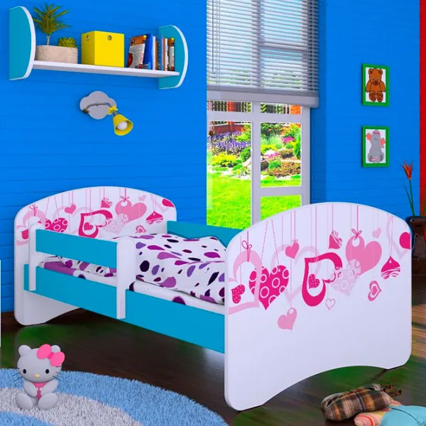 Pat pentru copii Happy Babies Happy Falling Hearts L07 90 x 190 cm / Placa / Blue photo 1